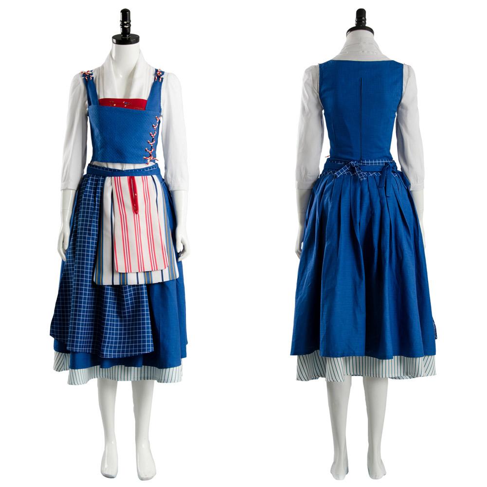 Emma Watson Belle Blue Peasant Cosplay Dress Village Costume